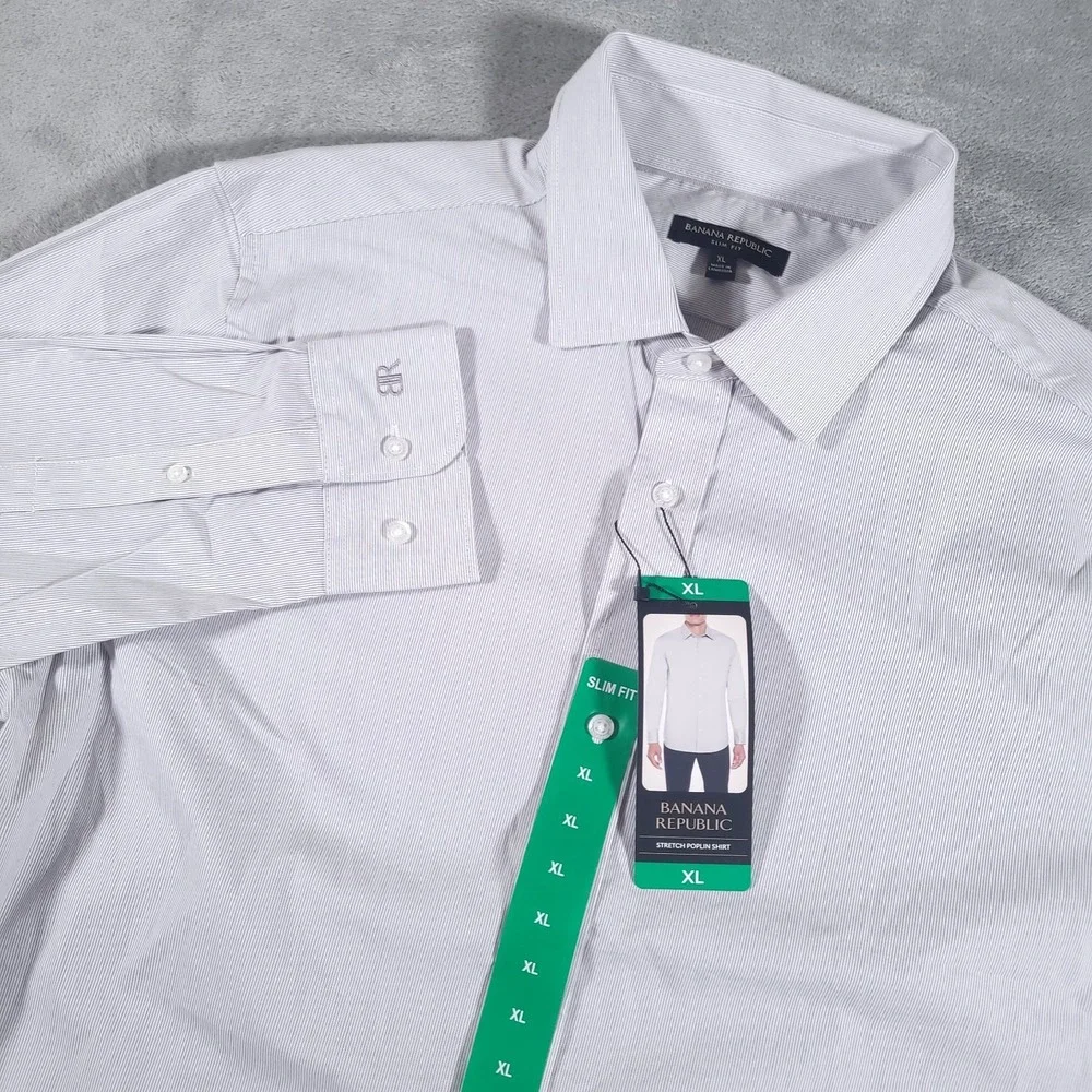 Banana Republic Shirt Mens XL Gray Stretch Poplin Slim Fit Button Up Long Sleeve
